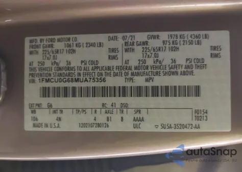 2021 Ford Escape Se from USA, damaged, VIN 1FMCU0G68MUA75356